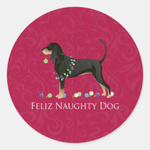 Sticker Rond Noir et Tan Coonhound Noël