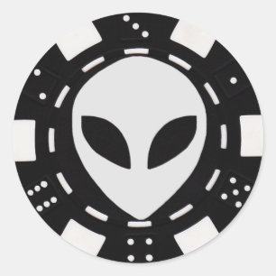 Sticker Rond noir étranger de jeton de poker de visage