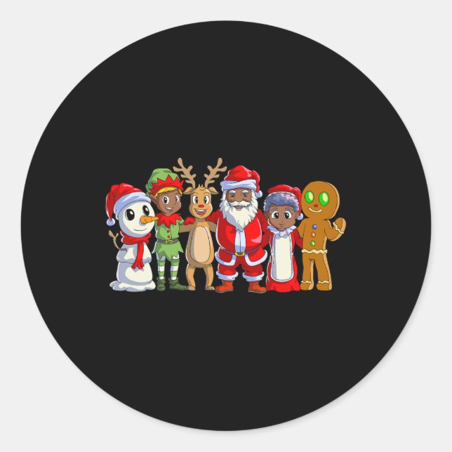 Sticker Rond Noir famille noël afro afro-américain père Noël (Devant)