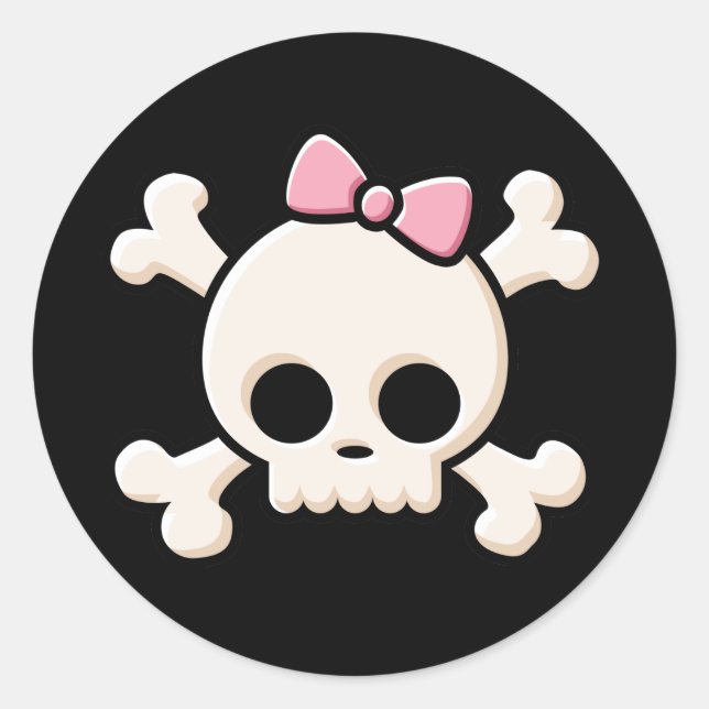 Sticker rond noir fille crâne mignon (Devant)