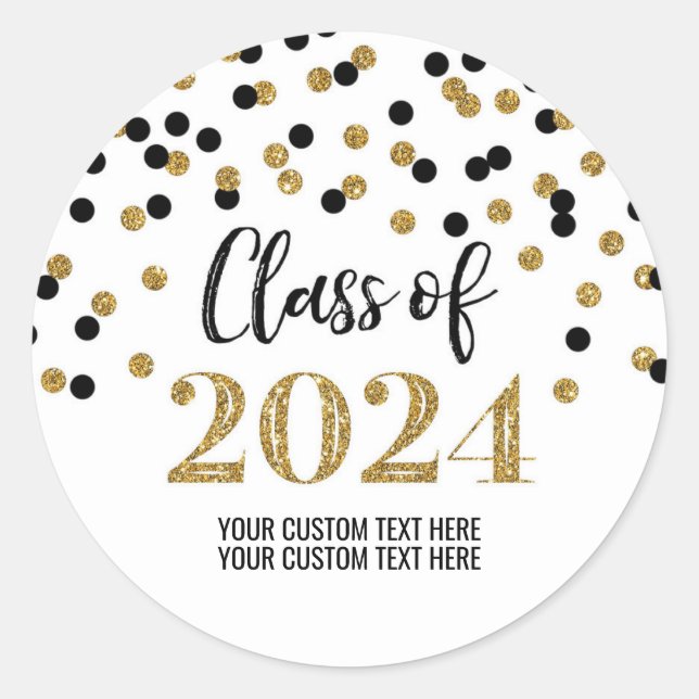 Sticker Rond Noir Gold Confetti Graduation 2024 (Devant)