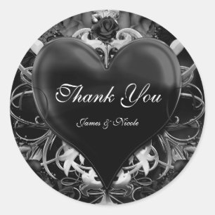 Sticker Rond Noir Gothique Amour Coeur Mariage Faveur