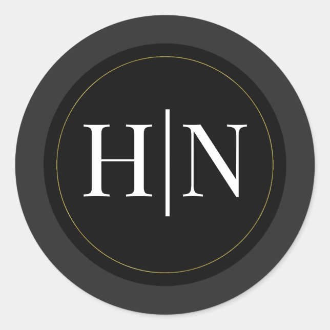 Sticker Rond Noir Gris Or Moderne Minimal Mariage élégant (Devant)