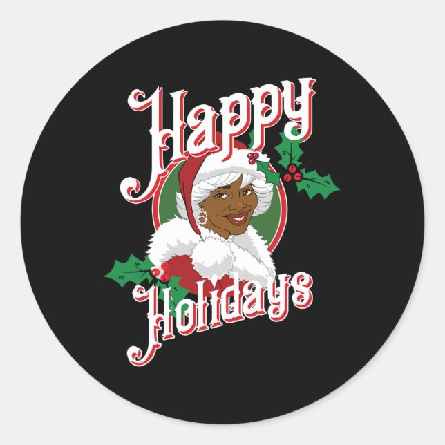 Sticker Rond noir heureux vacances afro-américain père Noël mrs (Devant)