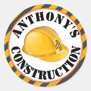 Sticker Rond Noir & Jaune Construction Casquette dur 4e anniver