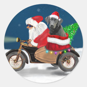 Sticker Rond Noir Labrador Chien Noël Père Noël