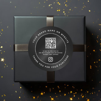 Sticker Rond Noir Luxe Minimal QR Code Merci Achat