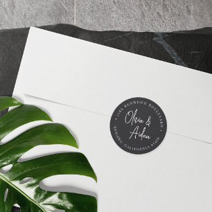Sticker Rond Noir Mariage manuscrit moderne Adresse de retour