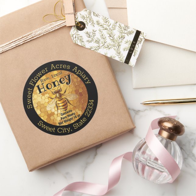 Sticker Rond Noir Miel Bee Miel Apiary Business Bottle Étiquett (Cadeaux)