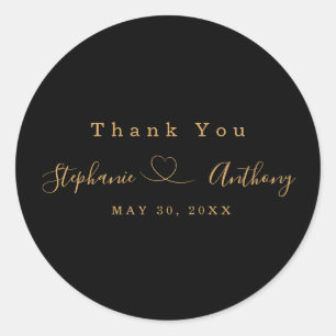 Sticker Rond Noir minimaliste et or avec un Mariage de coeur