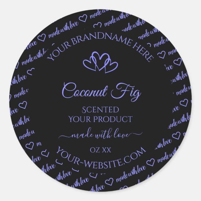 Sticker Rond Noir moderne Mot bleu Cloud Produit Coeurs Étiquet (Devant)