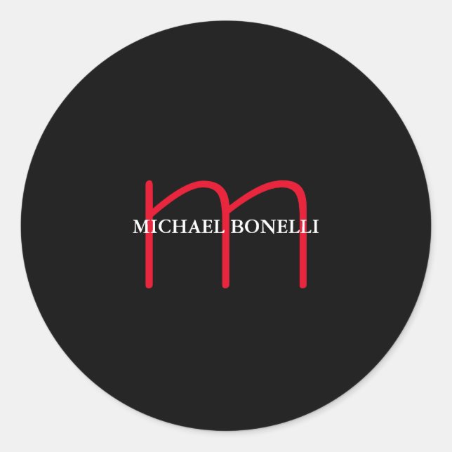 Sticker Rond Noir moderne rouge monogramme professionnel (Devant)