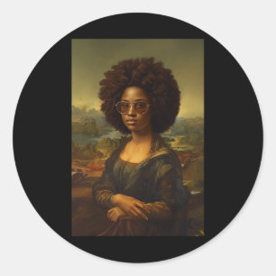 Sticker Rond Noir Mona Lisa Afro Africain-Américain Noir Histor