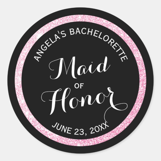 Sticker Rond Noir n rose Parties scintillant Maid of Honor Bach (Devant)