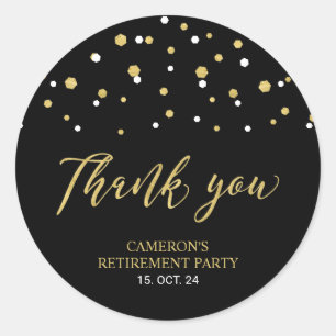 Sticker Rond Noir & Or   Cadeau de retraite moderne Merci