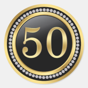 Sticker Rond Noir & or, diamants 50e anniversaire du Mariage