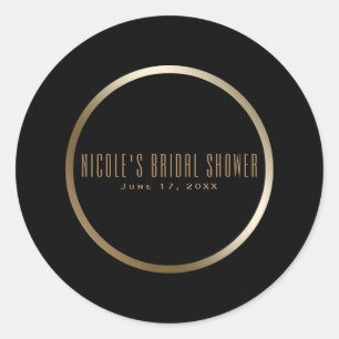 Sticker Rond Noir & Or Elegant Classy Glam Wedding Favor