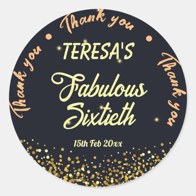 Sticker Rond Noir, or et noir fabuleux 60e anniversaire (Devant)
