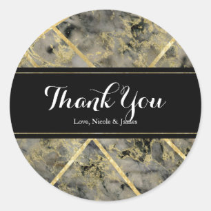 Sticker Rond Noir & Or Marbre Glam personnalisé mariage