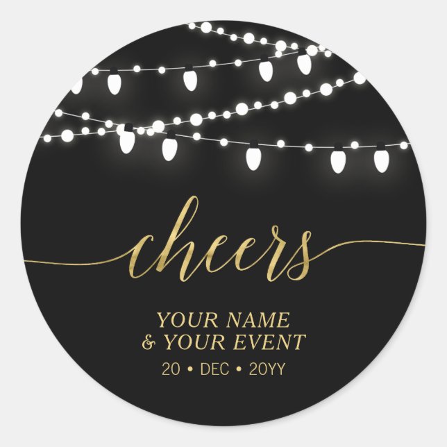 Sticker Rond Noir & Or | moderne Cheers Adulte Anniversaire Fav (Devant)