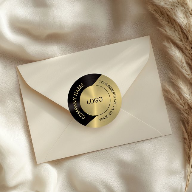 Sticker Rond Noir & Or Moderne Métallurgique Conception géométr (Créateur téléchargé)