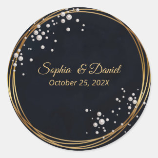Sticker Rond Noir Or Perle Diamant Arc Luxe Formel
