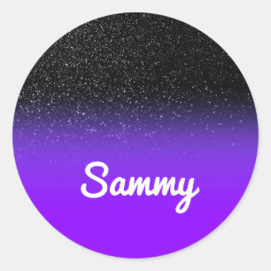 Sticker Rond Noir Pailleté et Violet Bleu Ombré Personnalisé
