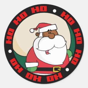 Sticker Rond Noir Père Noël avec sac de jouets