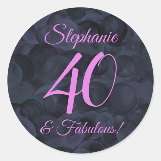 Sticker Rond Noir rose 40 et Fabuleux Anniversaire Favor (Devant)
