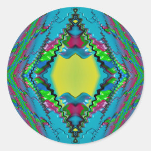 Sticker Rond ~ Noir rose bleu et jaune fractal ~