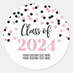 Sticker Rond Noir rose Confetti Graduation 2024