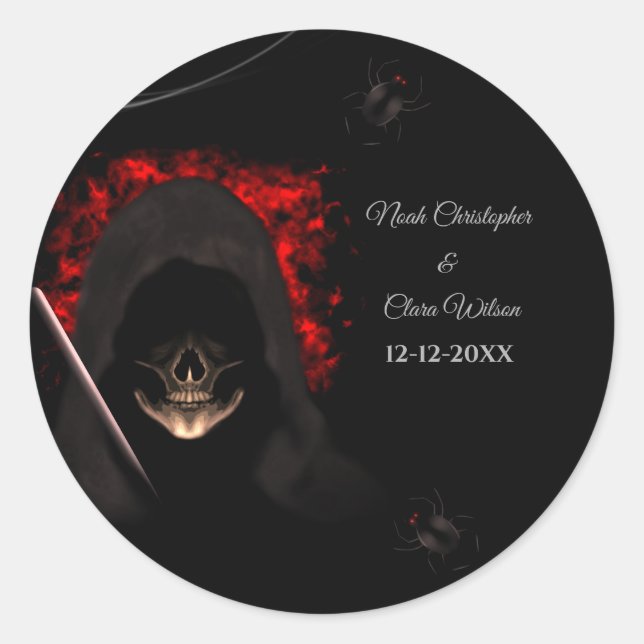 Sticker Rond Noir rouge foncé moody gothique crâne halloween ar (Devant)