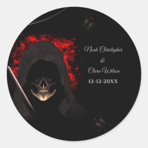 Sticker Rond Noir rouge foncé moody gothique crâne halloween ar