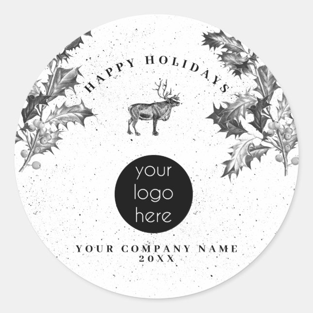 Sticker Rond Noir Rustique Blanc Vacances Affaires Logo Noël (Devant)