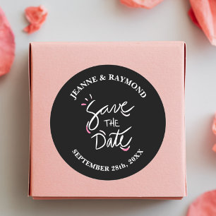 Sticker Rond Noir Stylish Calligraphie Mariage Enregistrer la d