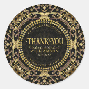 Sticker Rond Noir+ Taupe Or Art déco moderne Merci
