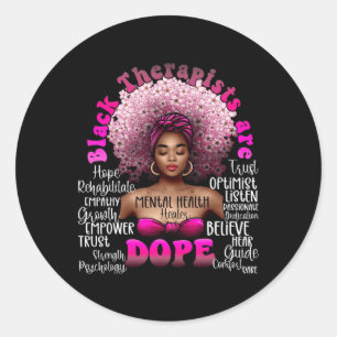 Sticker Rond Noir Thérapiste Santé Mentale Santé Floral Afro B