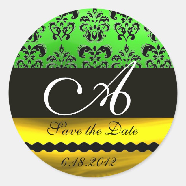Sticker Rond NOIR VERT OR DOMMASK MONOGRAM Enregistrer la date (Devant)