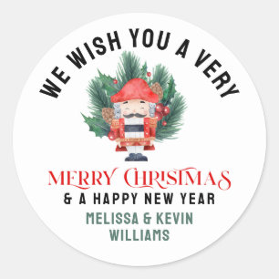 Sticker Rond Noisette de Noël, Joyeuse typographie de Noël