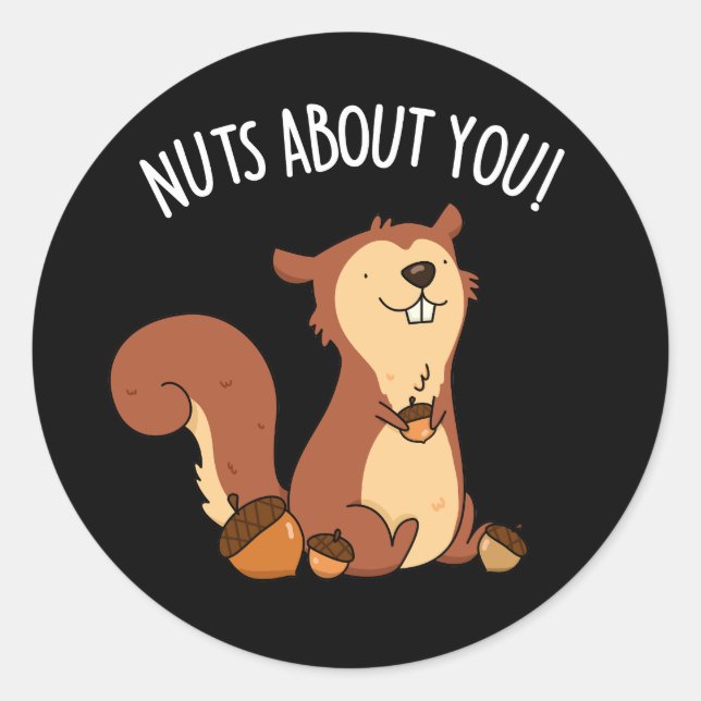 Sticker Rond Noix à propos de vous drôle Écureuil Pun Dark BG (Devant)