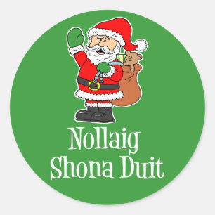 Sticker Rond Nollaig Shona Duit Irish Christmas Père Noël