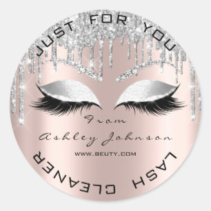 Sticker Rond Nom Beauté Lshes Drivers Rose Lashes Gris Nettoyan