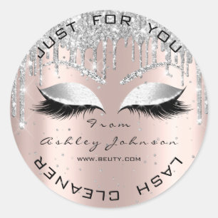 Sticker Rond Nom Beauté Lshes Drives Rose Lashes Gris