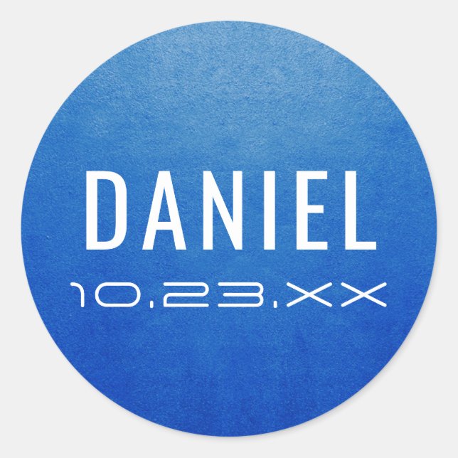 Sticker Rond Nom bleu moderne Date Mitzvah Anniversaire Favoris (Devant)