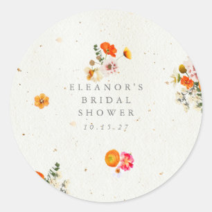 Sticker Rond Nom de Baby Shower Floral Boho Orange Cottagecore