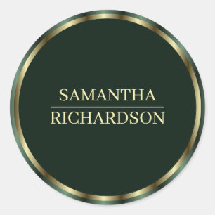 Sticker Rond Nom De Bordure Émeraude Vert Et Or