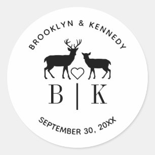 Sticker Rond Nom de couple Deer Monogram Mariage campagnard rus