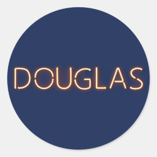 Sticker Rond Nom de Douglas dans les néons brillants