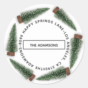 Sticker Rond Nom de famille Adresse RSVP White Christmas Tree