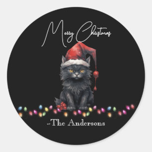Sticker Rond Nom de famille de chaton de Noël sombre